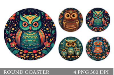 Owl Coaster Sublimation. Owl Coaster Round Design