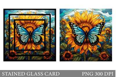 Stained Glass Card Butterflly. Sunflowers Stained Glass Card