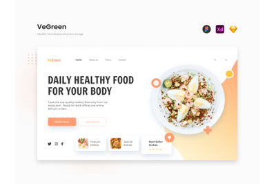 VeGreen - Soft Orange Healthy Food Restaurant Hero Template