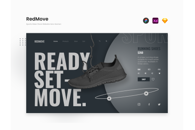 RedMove - Dark Gray Sports Wear Store Website Hero Section