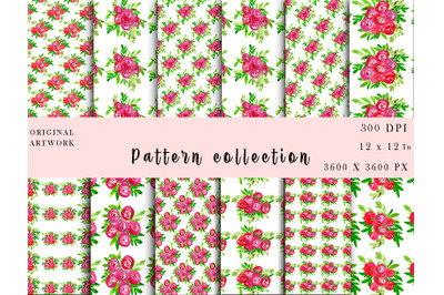 Watercolor Bouquets Flowers Pattern Collection