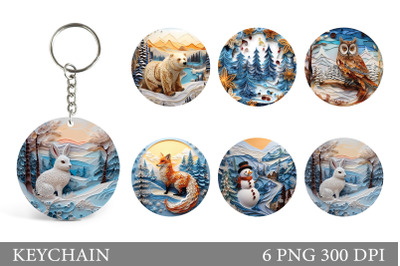 Animals Round Keychain. Animals Winter Keychain Sublimation