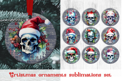 Christmas Skull Ornament sublimation PNG Bundle Christmas gift tag