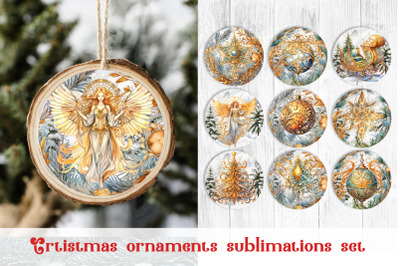 Gold Ornament sublimation PNG Bundle Christmas gift tag