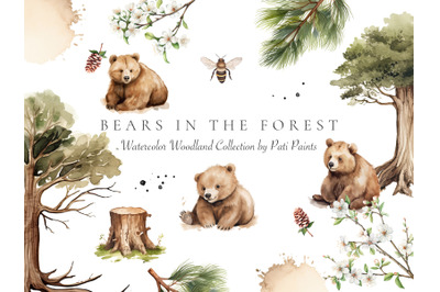 Watercolor Bears in The Forest Collection