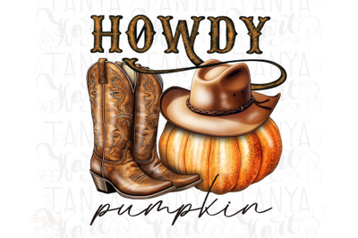 Western Howdy Pumpkin PNG: Retro Fall Sublimation Design for Halloween