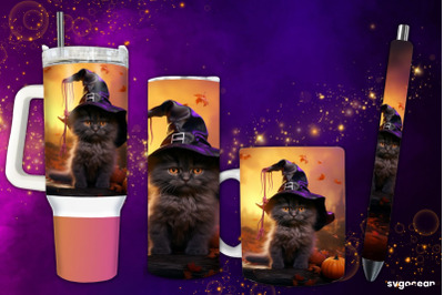 Halloween Black Kitty Bundle | Tumbler | Mug | Pen