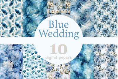 Blue Wedding Digital Papers | Marriage Pattern Set