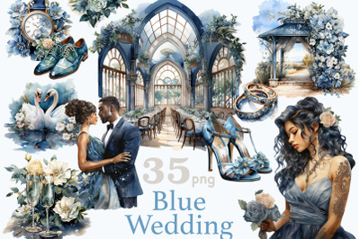 Blue Wedding PNG | Bride Clipart Bundle