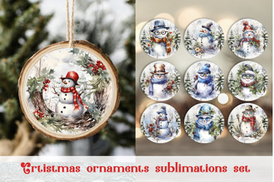 Snowman Ornament sublimation PNG Bundle Christmas gift tag