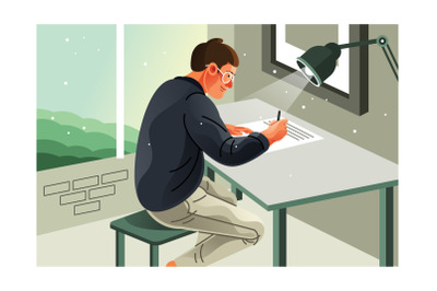 Man Writing on Studio Illustration