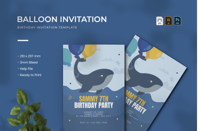 Balloon Whale - Birthday Invitation