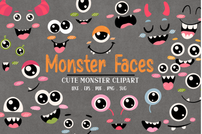 Cute Halloween Monster Faces Clipart svg | Cute Halloween svg clipart