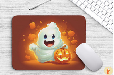 Funny Ghost With Pumpkin Mouse Pad