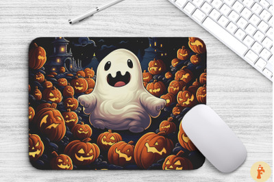 Spooky Ghost With Pumpkin Mouse Pad