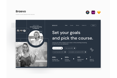 Braevo - Navy Blue Online Course Website Hero Section