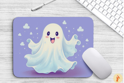 Kawaii White Ghost Halloween Mouse Pad