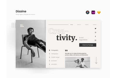 Dizaine - Monochrome Design Agency Website Hero Section