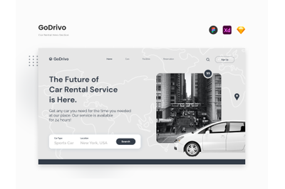 GoDrivo - Fantastic Futuristic Car Rental Hero Section