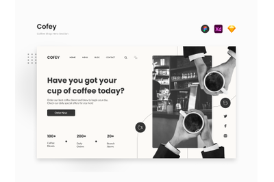 Cofey - Black and White Coffee Shop Hero Section