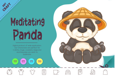 Cartoon Meditating Panda. Animal Art.