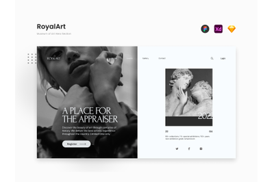 RoyalArt  Black and White Artistic Museum of Art Hero Section Template