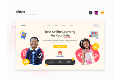 Kidzie  Colorful Kids Education Platform Hero Section Template