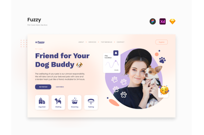Fuzzy  Light Salmon Playful Pet Care Hero Section Template
