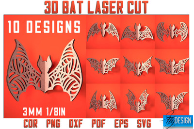 3D Bat Laser Cut SVG | Bat Laser Cut SVG Design | CNC Files