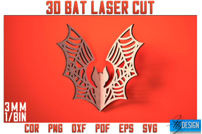 3D Bat Laser Cut SVG | Bat Laser Cut SVG Design | CNC Files