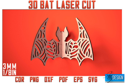3D Bat Laser Cut SVG | Bat Laser Cut SVG Design | CNC Files