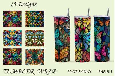 Stained glass butterfly png, 20 oz tumbler wrap sublimation