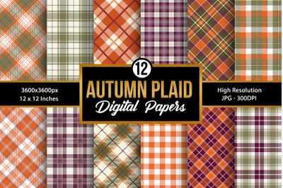 Autumn Fall Plaid Pattern Digital Papers