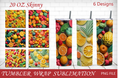 Summer 20 oz skinny tumbler wrap with 3d fruits