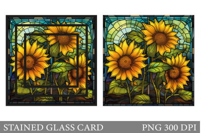 Sunflowers Stained Glass Card. Stained Glass Flowers Card