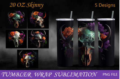 Halloween tumbler wrap with floral animal skull