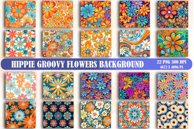 Hippie Groovy Flowers Background Bundle