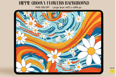 Groovy White Daisy And Psychedelic Waves