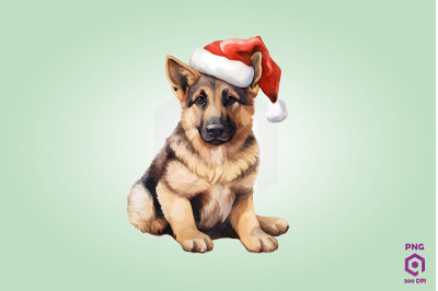 German Shepherd dog in Santa Hat