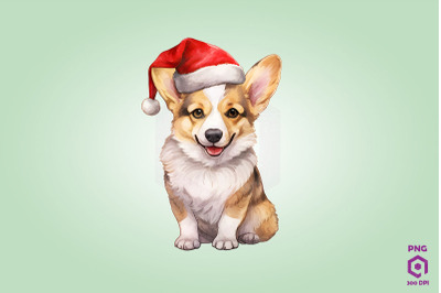 Pembroke Welsh Corgi dog in Santa Hat