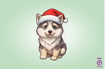 Siberian Husky dog in Santa Hat