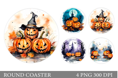 Halloween Round Coaster. Scary Pumpkin Coaster Sublimation