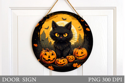 Halloween Door Sign Sublimation. Halloween Cat Round Sign