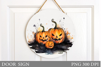 Scary Pumpkin Door Sign. Halloween Round Sign Sublimation