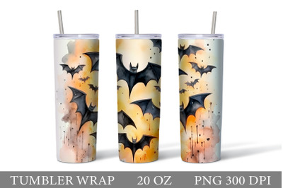 Bat Watercolor Tumbler Wrap. Bat Halloween Tumbler Design