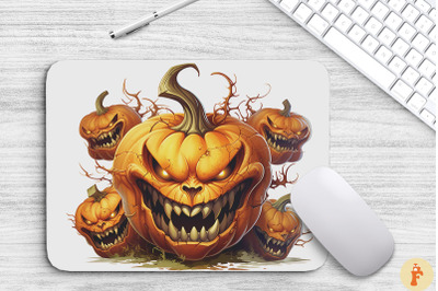 Scary Pumpkin On White Mouse Pad