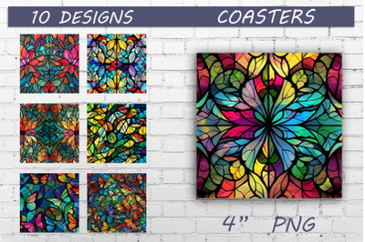 Butterfly stained glass png, Square coaster sublimation