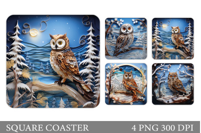 Owl Square Coaster. Quilling Owl Coaster Sublimation