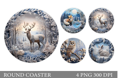 Animals Coaster Sublimation. Winter Round Coaster Design