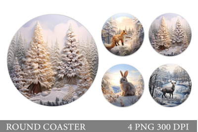 Winter Round Coaster Sublimation. Animals Round Coaster